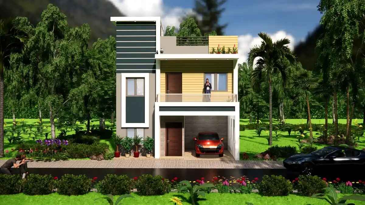 2 BHK House Plan with Car Parking