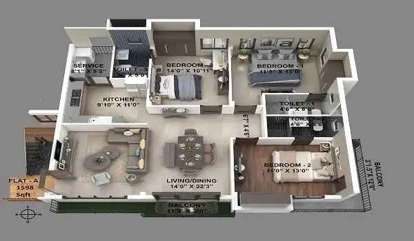 3 BHK Floor Plan