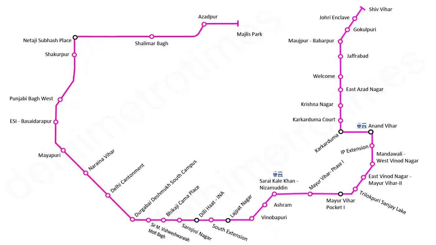 Delhi Metro Pink Line route