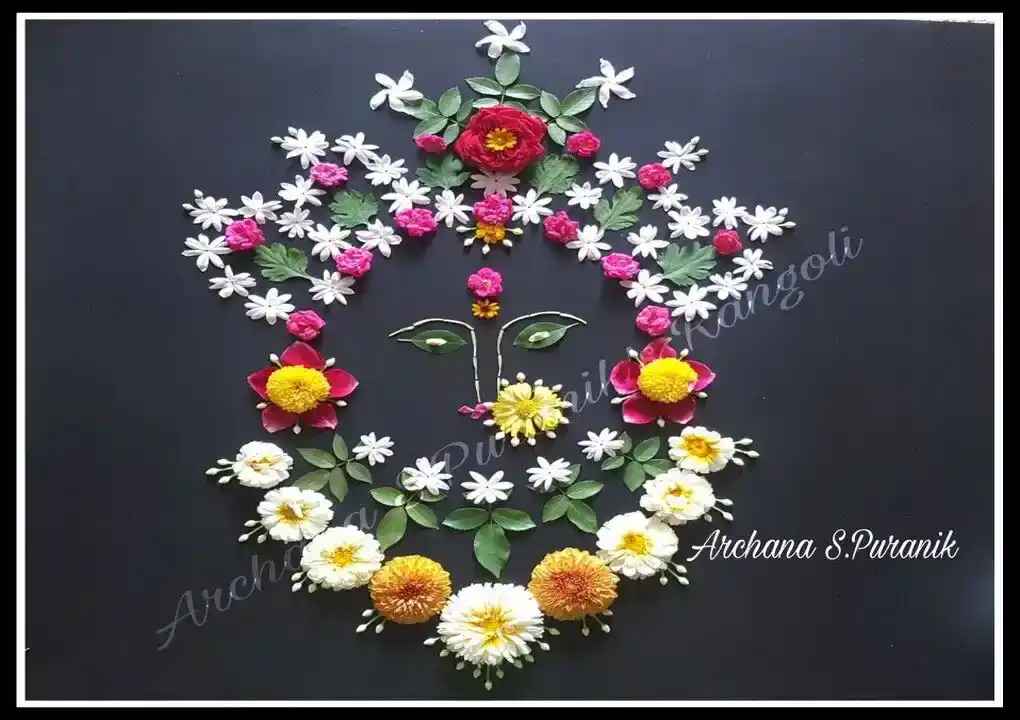 Rangoli using whole flowers