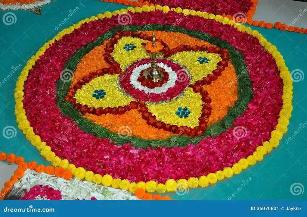 Rangoli with grass and flowers